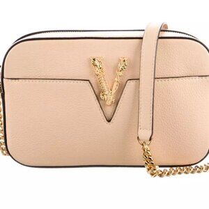 Versace Grainy Calfskin Virtus V Small Camera Bag Beige Authentic Italy $2,040